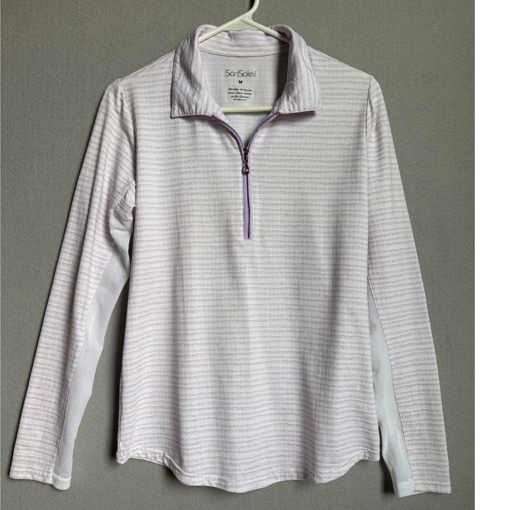 SanSoleil Top Womens M Purple Striped UV 50 Cooling Quarter Zip Golf‎ Pullover